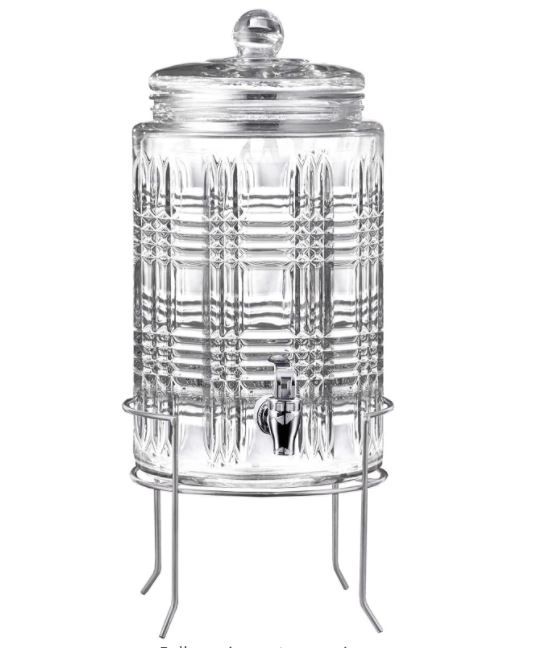 Set of 2 2 Gallon Cut Glass Drink Dispenser With Stands